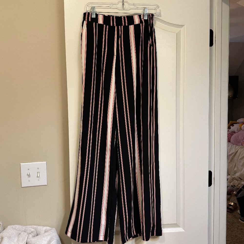 Black, White, and Red Striped Pants